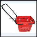 Suzhou Yuanda Factory Price Supermarket Plastic Large Rolling Shopping Basket with Long Handle